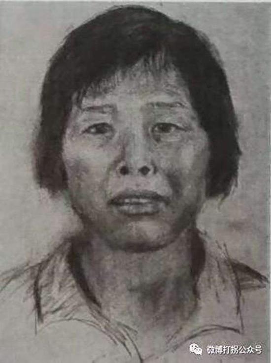 牵涉一系列拐卖儿童案的嫌疑人“梅姨”模拟画像。