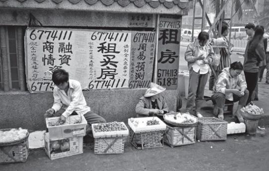 1991年，海南海口市区，街头的小摊及租买房广告。