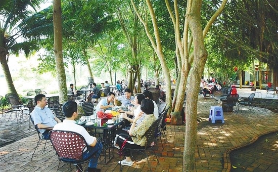 游客在福山镇福山咖啡馆喝咖啡。 苏晓杰 摄