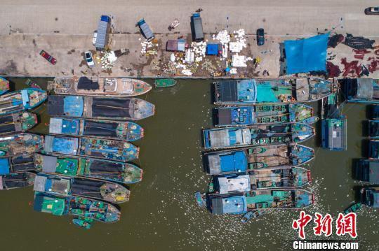 图为渔船停靠在潭门中心渔港。　骆云飞　摄