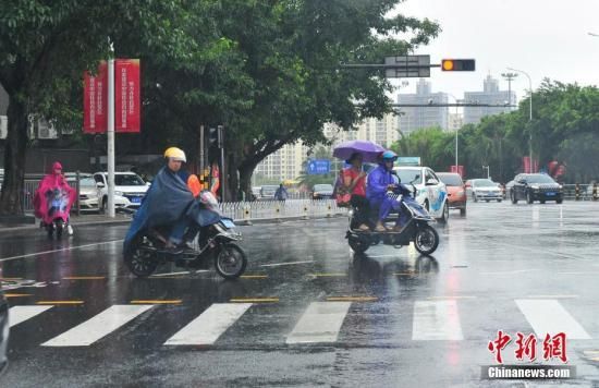 资料图：在暴雨中出行的海口市民。 吴天军 摄