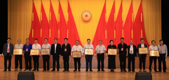 　　省有关厅局领导何壁龙、吴振兴、王学玲、胡文举、曹文锋、李晓平、陈厦宇为海南椰海粮油交易市场有限公司、海南望海国际商业广场有限公司、海南翔泰渔业股份有限公司、海南盛世欣兴格力贸易有限公司、洪鑫隆实业有限公司、海南琦祥实业有限公司、海南泰龙商城管理有限公司颁发奖牌。