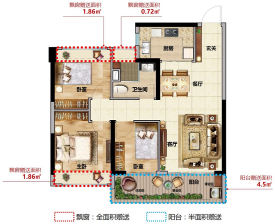 ▲全屋赠送面积示意图