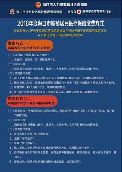 2016年海口市城镇居民基本医疗保险和新型农村合作医疗现已开始