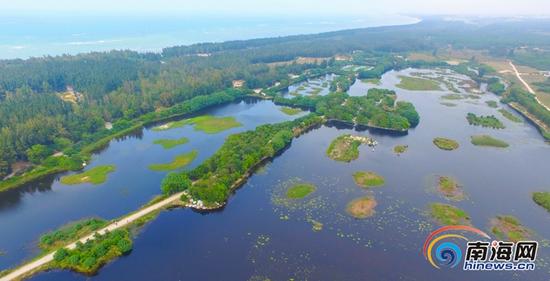 2016年2月27日，高空鸟瞰海南西海岸海尾湿地湿地连成片的景象。