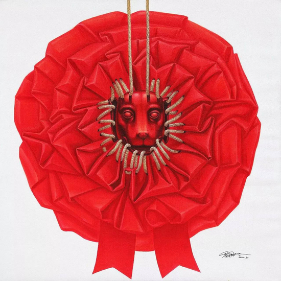 黎国兴《大红花之十二生肖系列》190x190cm