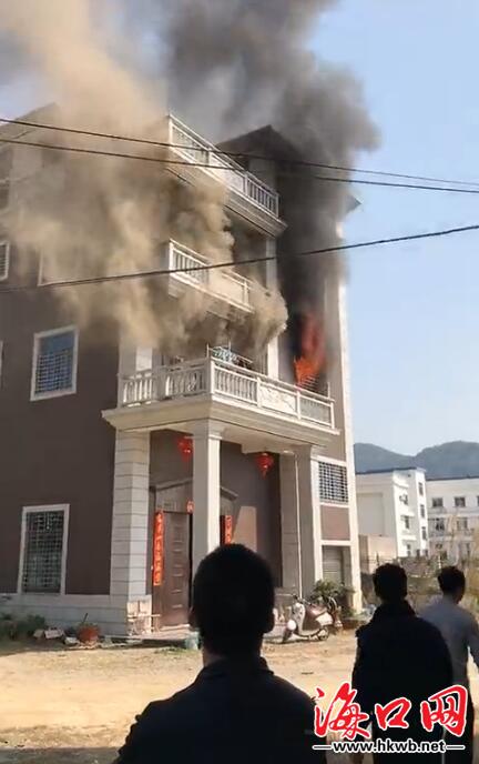 网传“大坡镇一别墅发生火灾，烧死两个人”的视频截图。