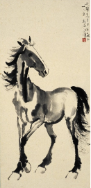 徐悲鸿 立马 109×53.3cm 纸本水墨 1947年 中央美术学院美术馆藏