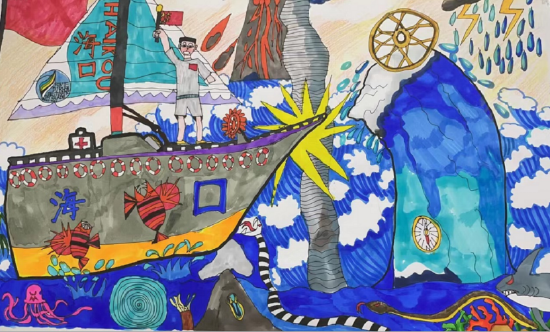 海口的绘画小朋友们积极为“海口号”起航装点童趣心愿