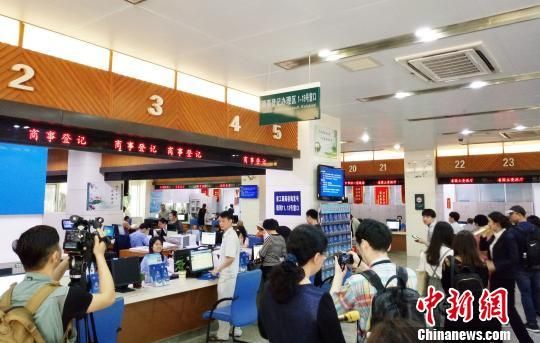 3月27日，中外媒体记者采访海南省政府政务服务中心。　尹海明　摄