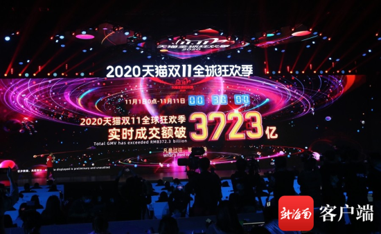 2020年天猫双11全球狂欢季实时成交额突破3723亿。记者 陈望 摄