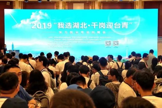 图为：2019年7月8日，“我选湖北·千岗迎台青”实习就业专场招聘会在武汉举行。