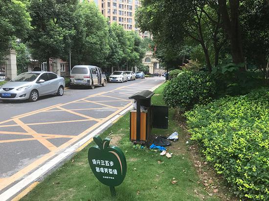 因新老物業(yè)交接不暢，東湖壹號(hào)小區(qū)內(nèi)衛(wèi)生情況不佳。  澎湃新聞?dòng)浾咧茜鶊D