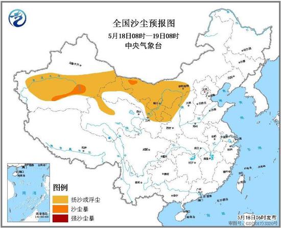 图2 全国沙尘预报图(5月18日08时-19日08时)