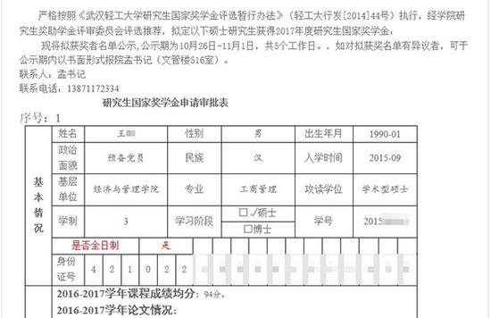 武汉轻工大学经济与管理学院官方网站泄露学生身份证号码。图片系澎湃新闻基于保护隐私需要打码，原页面没有打码。