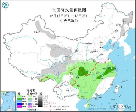 全国降水量预报图（12月17日08时-18日08时）