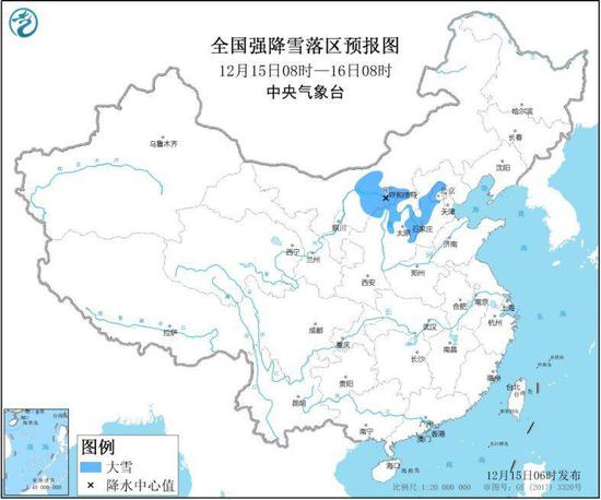 全国强降雪落区预报图（12月15日08时-16日08时）