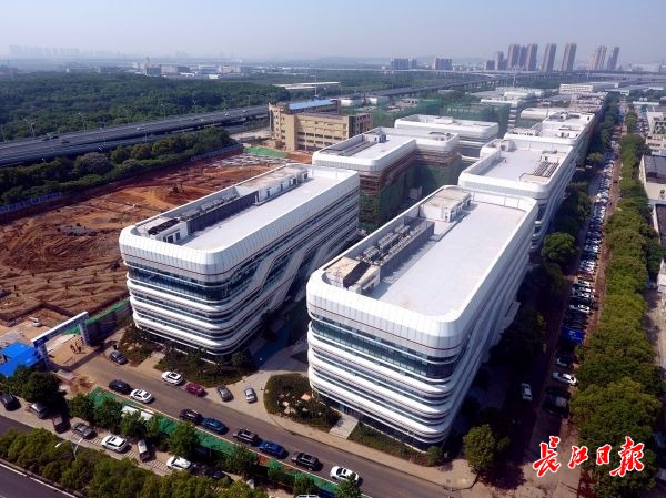 5月3日,武汉开发区人工智能科技园一派忙碌景象,下个月园区首期正式交付使用。通讯员杨爱国 摄