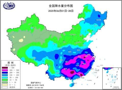 6月份全国降水量分布。 图片来源：中央气象台