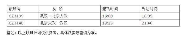 具体航班计划。图片来源：武汉市交通运输委员会官方微信截图