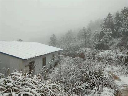 图为：武汉新洲将军山上白雪覆盖