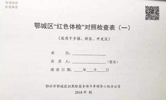 “红色体检”的一张对照检查表。  张昆 摄