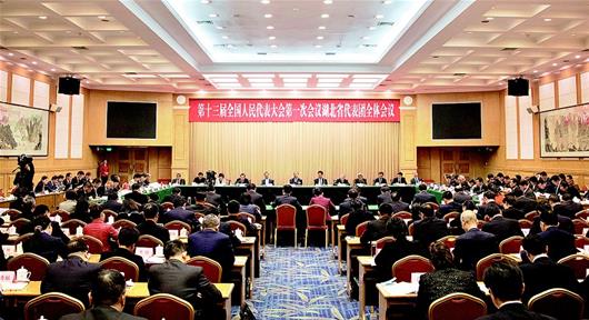 图为:3月5日,第十三届全国人民代表大会第一次会议湖北省代表团全体会议。(湖北日报全媒记者 柯皓 摄)