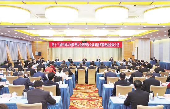 3月5日,第十三届全国人民代表大会第四次会议湖北代表团举行全体会议,审议政府工作报告。 (湖北日报全媒记者 陈迹 摄)