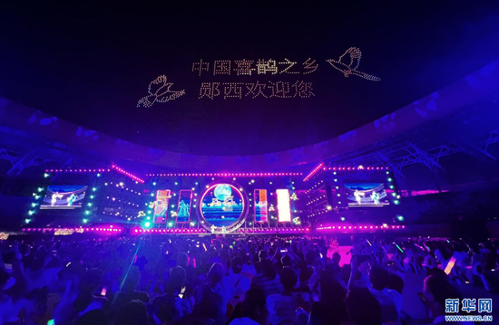 图为情歌会现场千架无人机点亮夜空。新华网发 吕世银摄