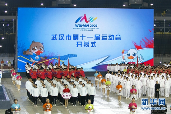 图为武汉市第十一届运动会开幕式现场。新华网 李晓笛摄