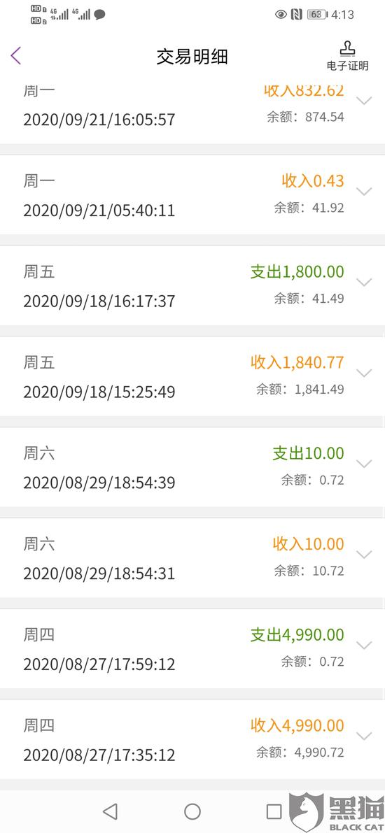 银行账户流水截图