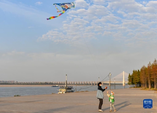 11月8日，市民在武汉市青山江滩休闲。新华社记者 孙瑞博 摄