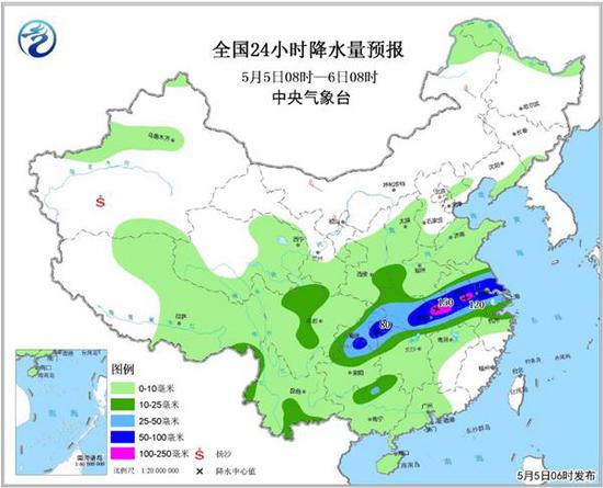 全国24小时降水预报图