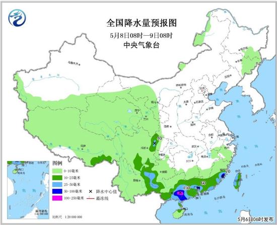 图4 全国降水量预报图（5月8日08时-9日08时）