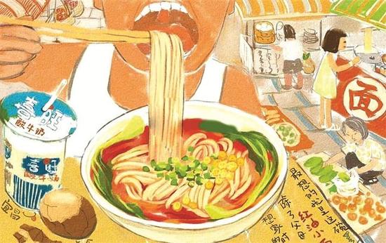引无数网友赞赏(图)  宜昌女孩手绘三峡美食图   凉虾,红油小面,顶顶