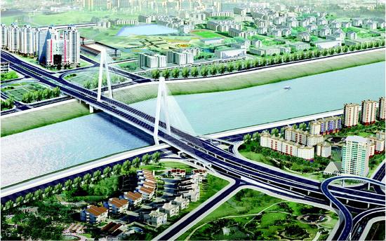 纵贯武汉市的汉江大道,将在汉江上再建一座月湖桥,形成“姊妹桥”的壮观景象。