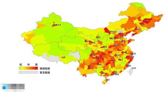 2015年中国主要城市“拥堵地图”