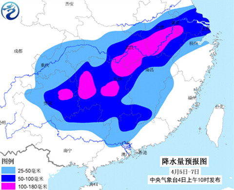 5-7日，南方再迎强降雨，其中江西、安徽等地有大暴雨。