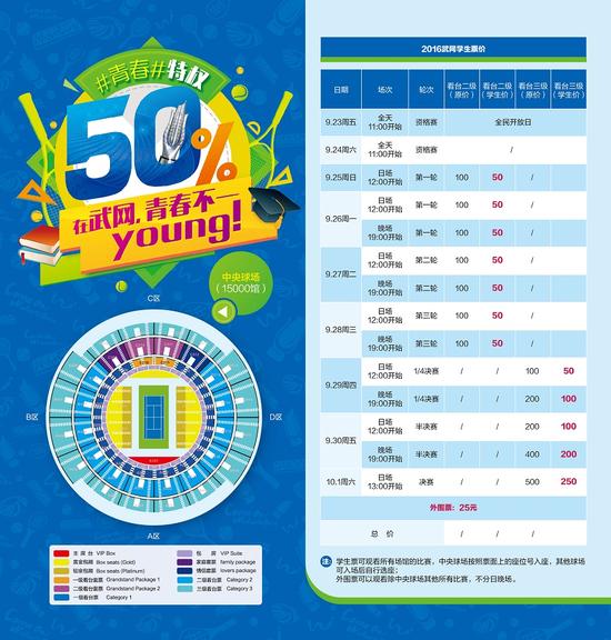 2016武网福利特惠 学生票半价等你来