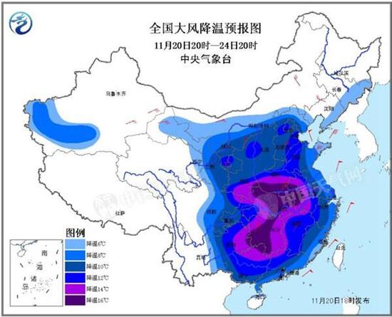 全国大风降温预报图