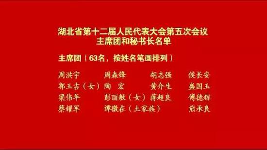 湖北省第十二届人民代表大会第五次会议主席团和秘书长名单