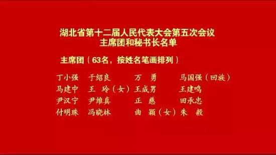 湖北省第十二届人民代表大会第五次会议主席团和秘书长名单
