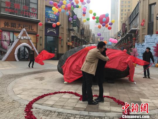 新疆乌鲁木齐市一小伙用百万元购买33吨“陨石”,向女友求婚成功。王小军 摄