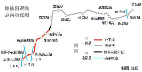 地铁阳逻线走向示意图