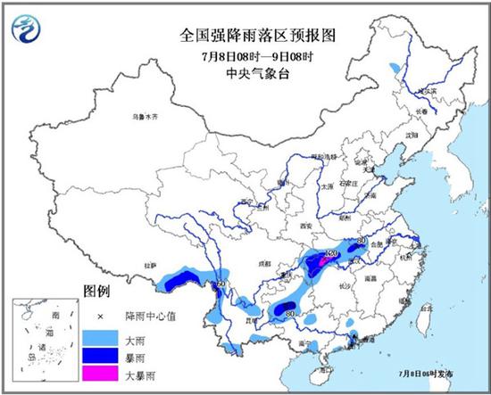 全国强降雨落区预报图