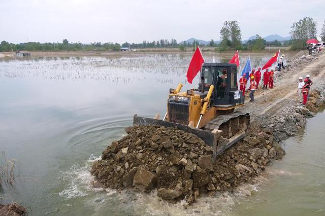湖北陽新富河排市鎮(zhèn)萬家村段潰口合龍