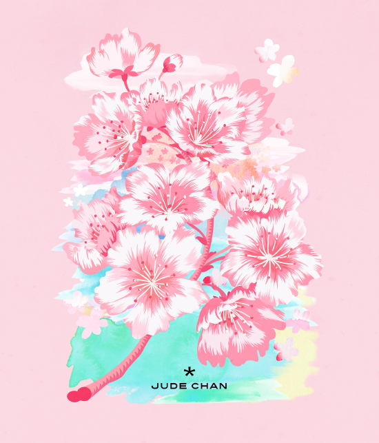 时尚插画师JudeChan为洁婷绘制的樱花图案