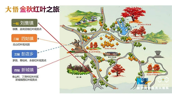 大悟红叶观赏线路。付波制图