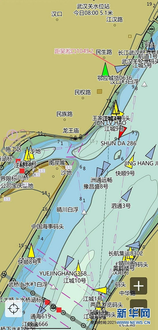 图为汉江电子航道图演示。新华网发