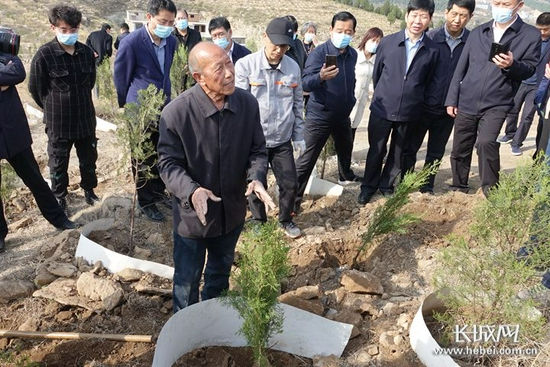 郝景香给各地林业干部做“郝氏造林法”示范。长城网记者 吴新光 摄